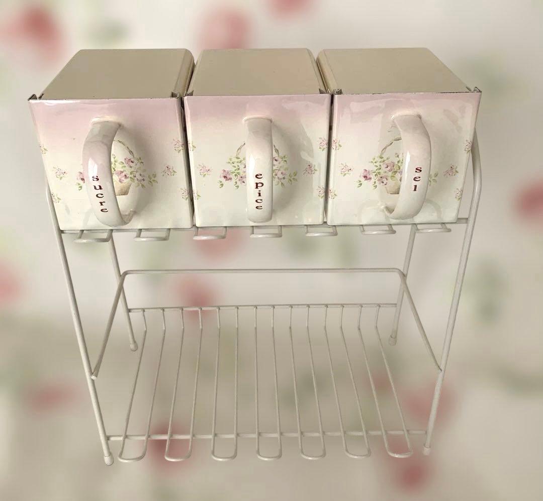 新品未使用　イマン　ローズバスケット　トリプルキャニスター　ラック付き　レア