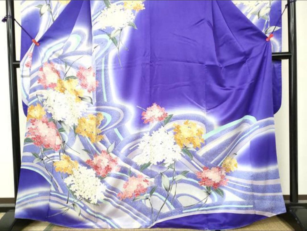 振袖フルセット6点サイズM〜Ｌ相良刺繍　振袖　流水花文　暈し染め　金彩　正絹