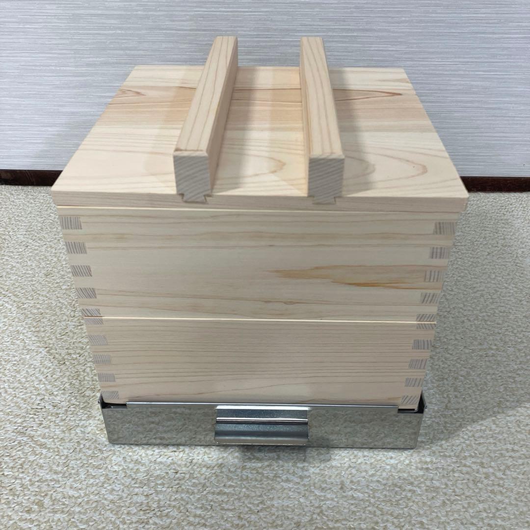 天然木角型二段せいろ21㎝（蒸台&すのこ付）未使用品
