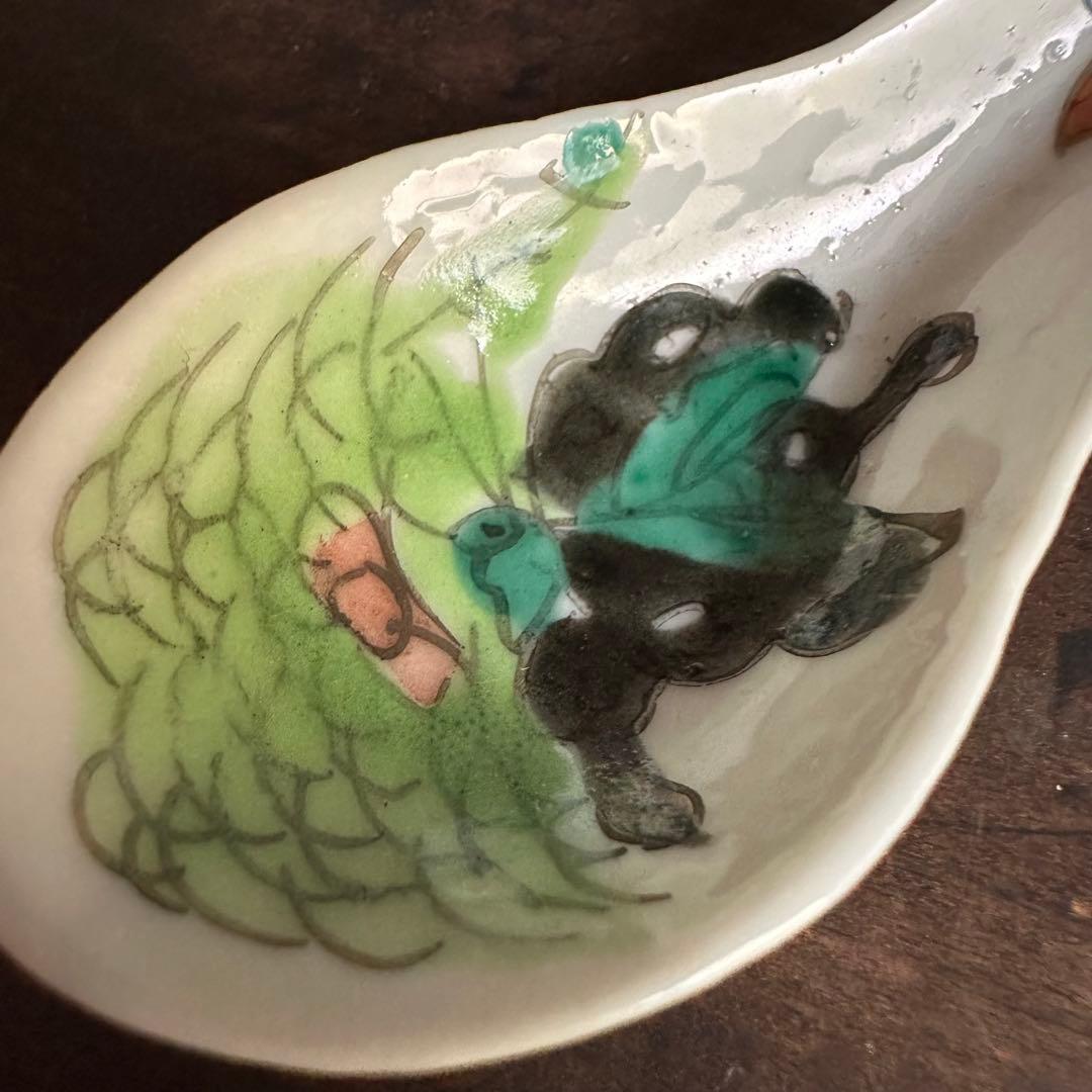 【希少】清朝期 色絵 蝶の図 散蓮華 2客 中国古玩 中国美術 骨董品