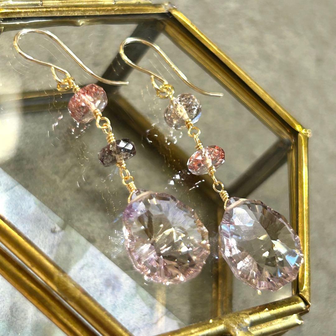 専用✳︎宝石質✳︎コンケーブカットアメトリン　14kgf　天然石ピアス/イヤリング