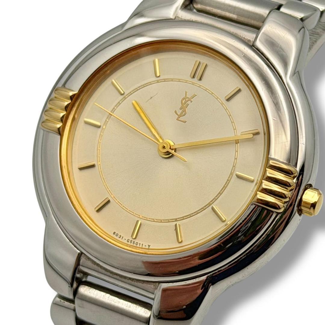 稼働 サンローラン 腕時計 ユニセックス クォーツ コンビ ラウンドフェイス