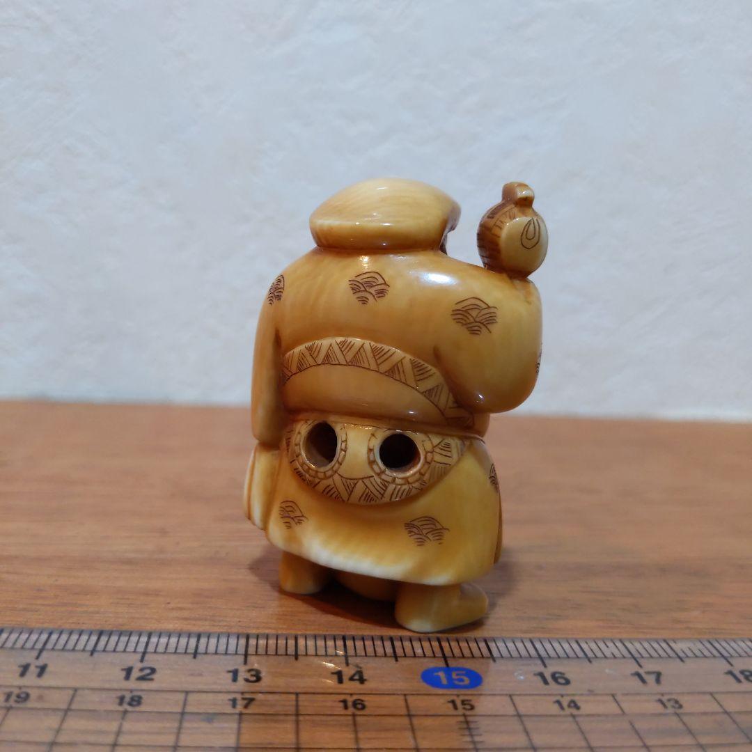 時代提物 七福神根付 天然素材 在銘(友正)【大黒様】高さ約5cm 重さ35ｇ