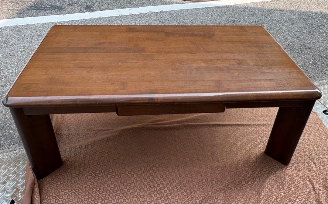 和モダン　重厚天然木製座卓 引き出し付座卓ローテーブル