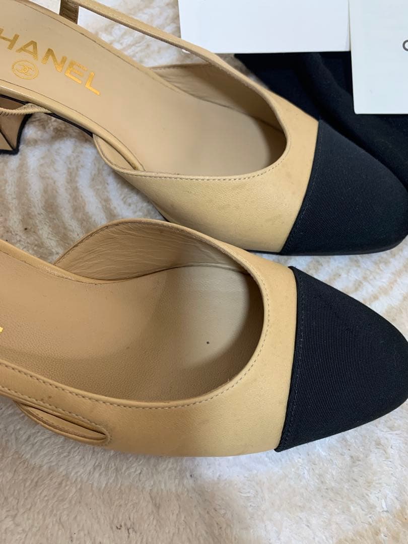 CHANEL スリングバックパンプス ベージュ・黒