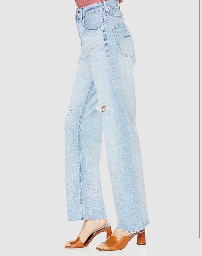 YANUK ライトブルー ハイウエスト ストレートダメージデニム