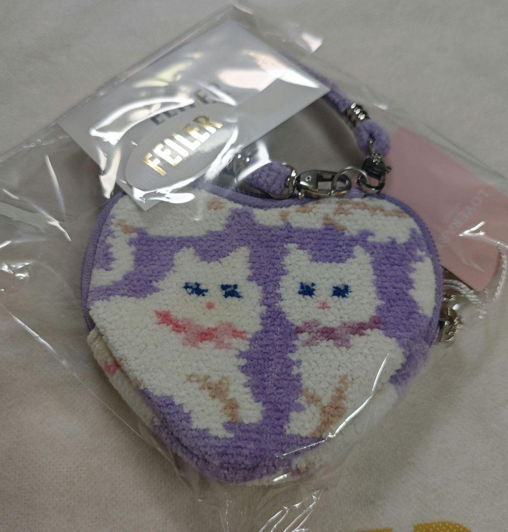 フェイラー モフモフネコチャン ハート型ポーチ ペールパープル 新品未使用