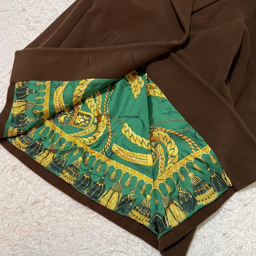 42/XL相当 ヘルノ カシミヤコート キャメルブラウン 裏地スカーフ柄 ダブル