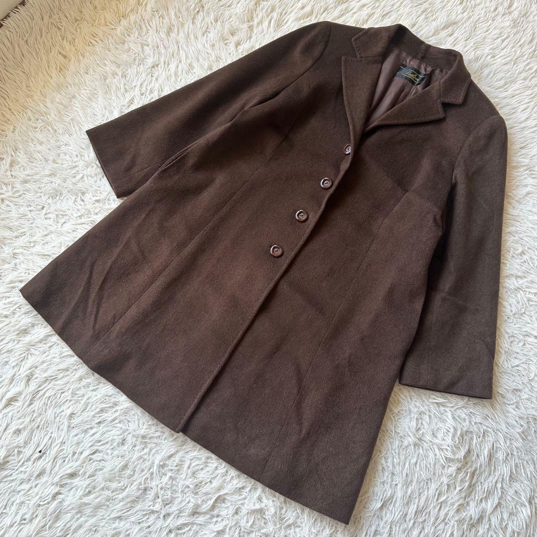 美品✨レリアン×ロロピアーナ　カシミヤ100%ロングコートブラウン　大きいサイズ
