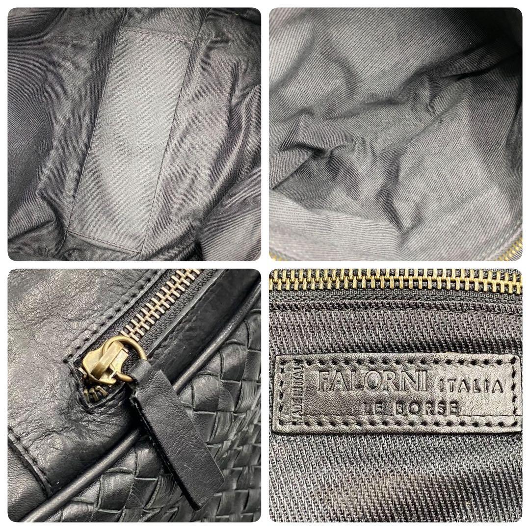 美品 FALORNI ファロルニ 編み込み ボストンバッグ メンズ レザー 旅行