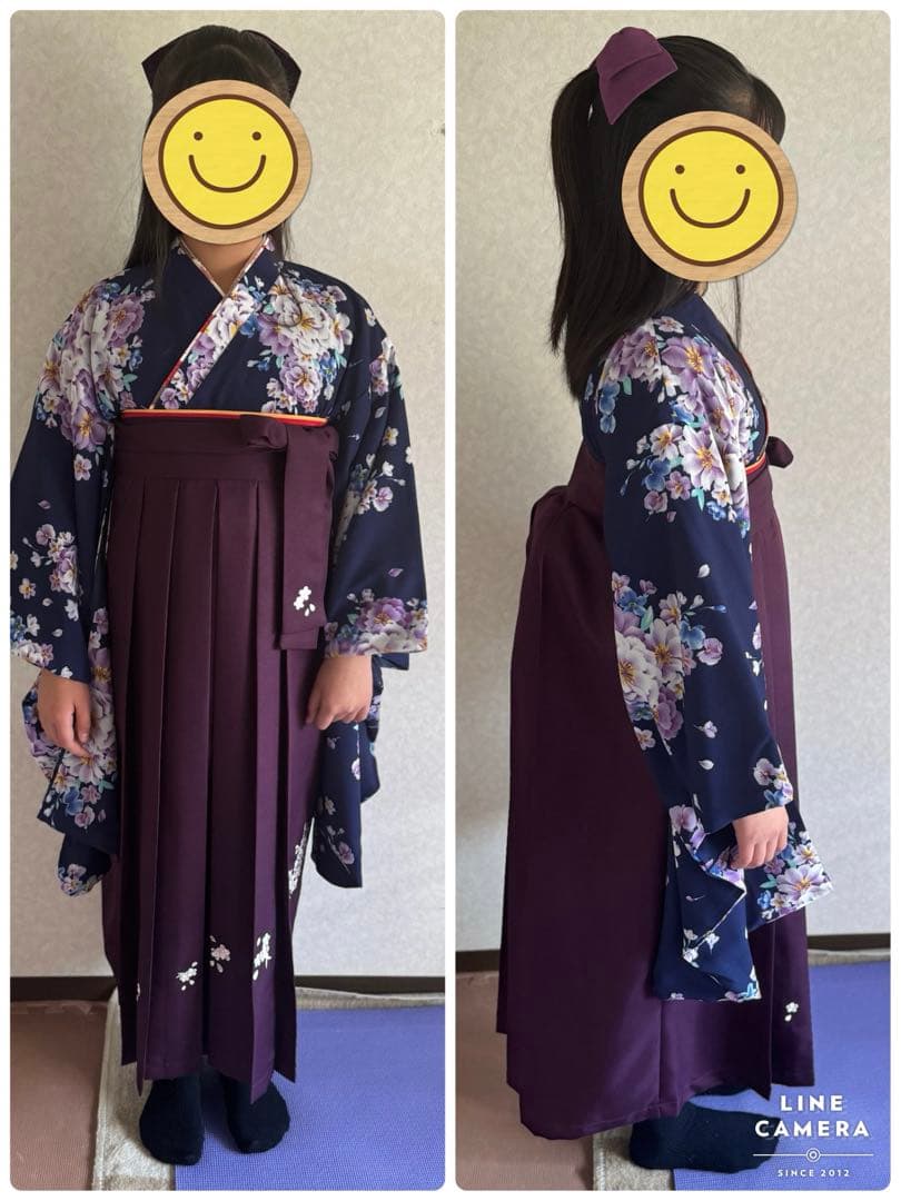 キャサリンコテージ　150㎝　袴セット(瑠璃着物×本紫袴NV　髪飾り＆半襦袢付き