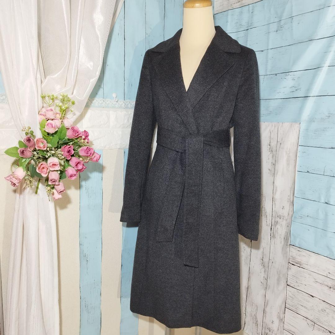 UNTITLED カシミヤ 100% リボンベルト ダークグレー ロングコート