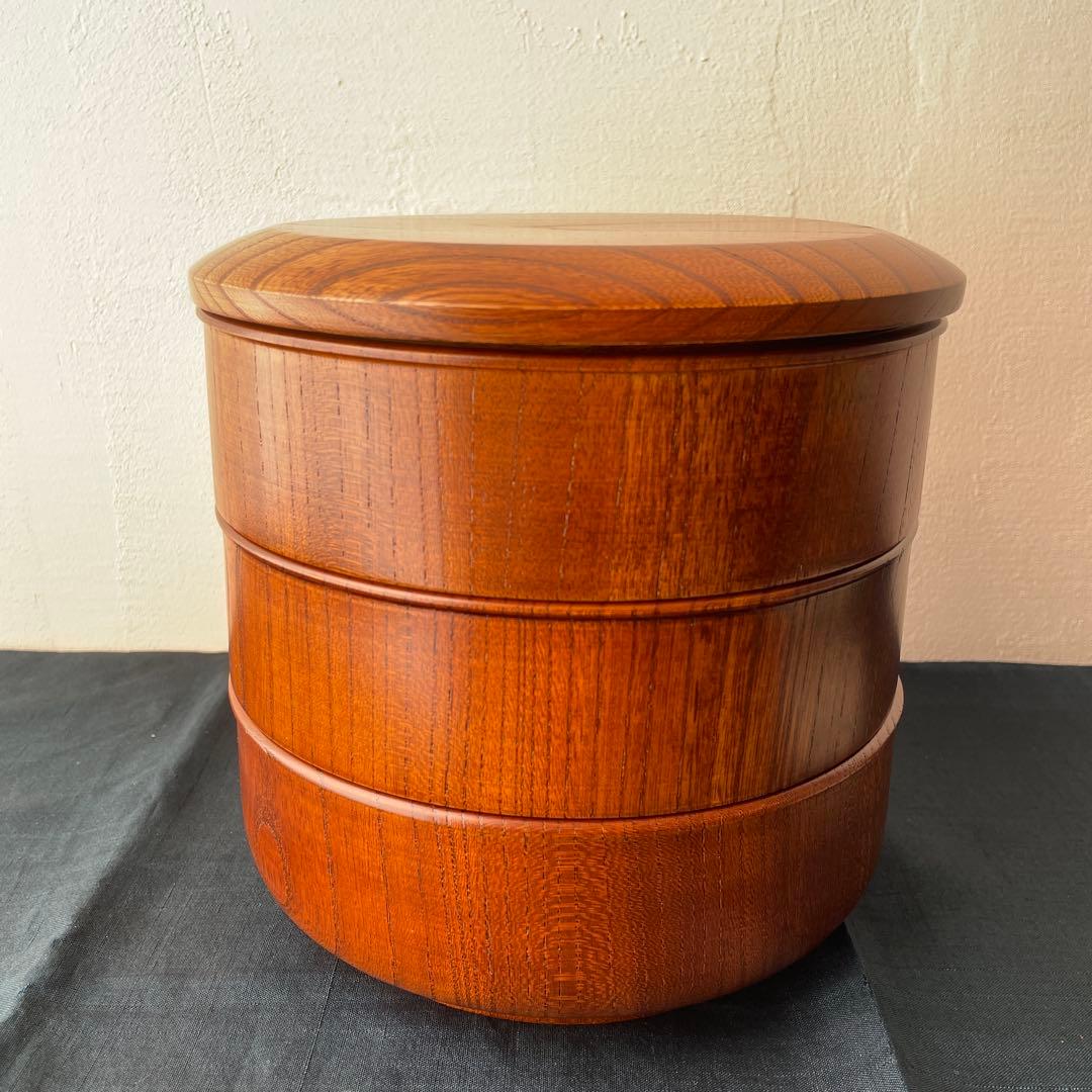 群馬　十石塗　銘木漆器　木製　重箱 3段　無垢材　くり抜き　欅材　ケヤキ　日本製