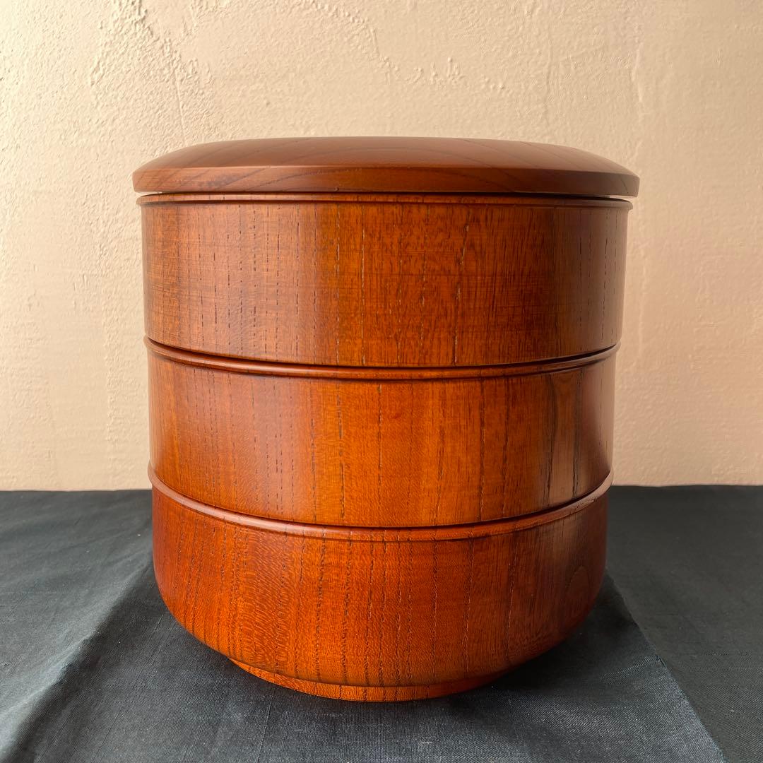 群馬　十石塗　銘木漆器　木製　重箱 3段　無垢材　くり抜き　欅材　ケヤキ　日本製