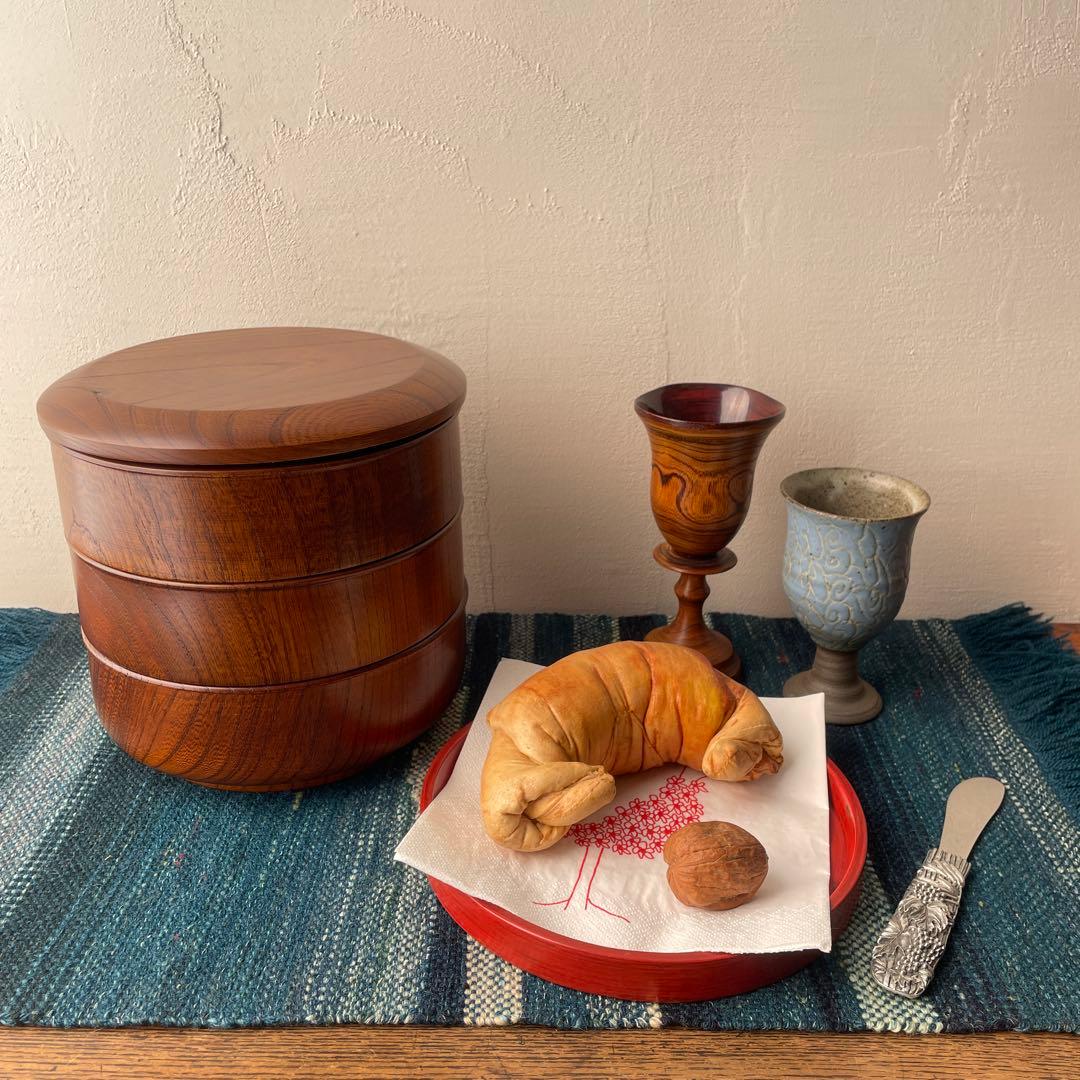 群馬　十石塗　銘木漆器　木製　重箱 3段　無垢材　くり抜き　欅材　ケヤキ　日本製