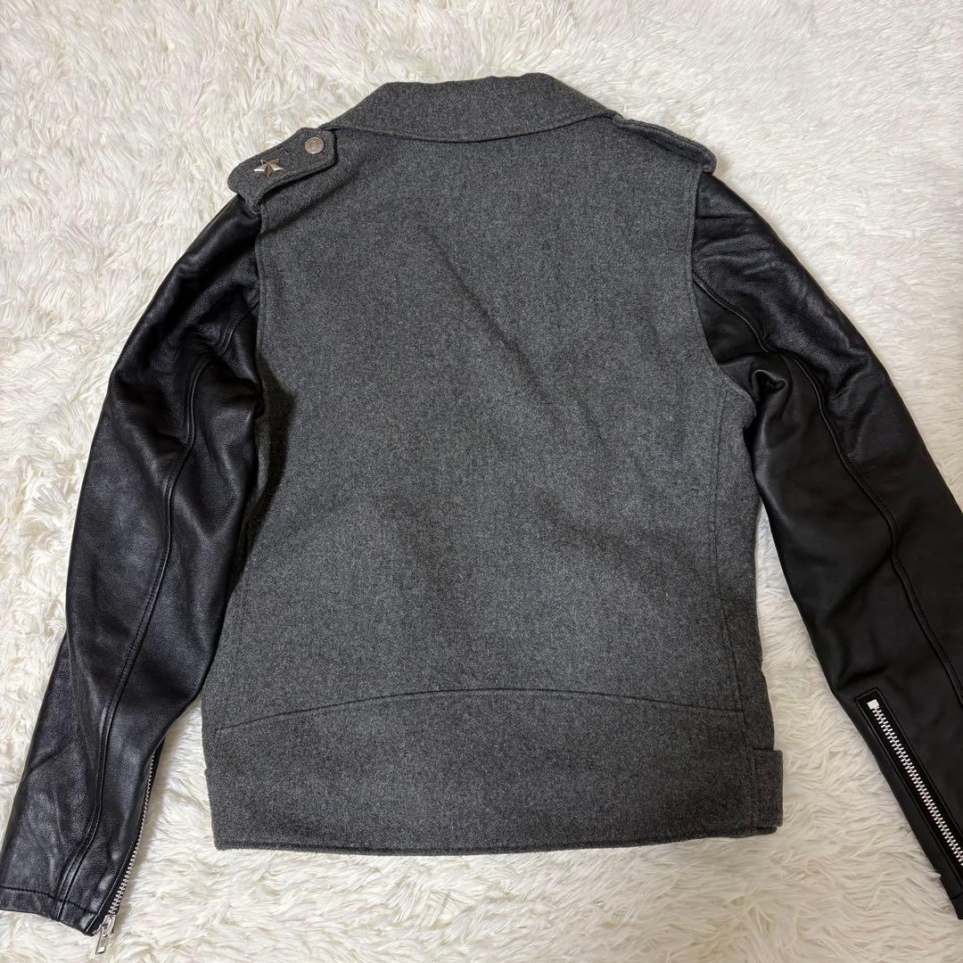 激レア【Schott】ダブルライダース レザー ウール切り替え ブラック グレー