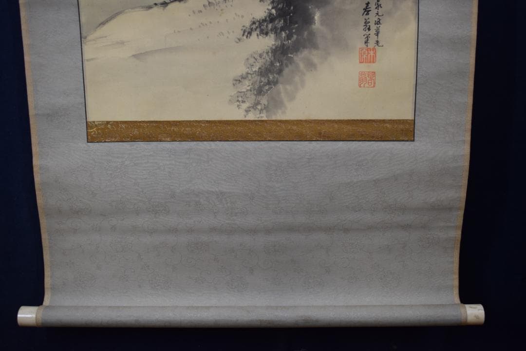 【真作】池坊家/木原春翁/山水図/掛軸☆宝船☆Y-742　JM
