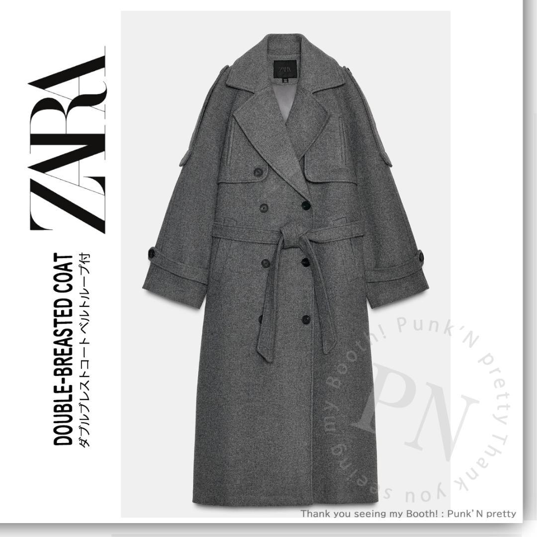 〇新品 ZARA ダブルブレストコート ベルトとループ付き XS 国内サイズＭＬ