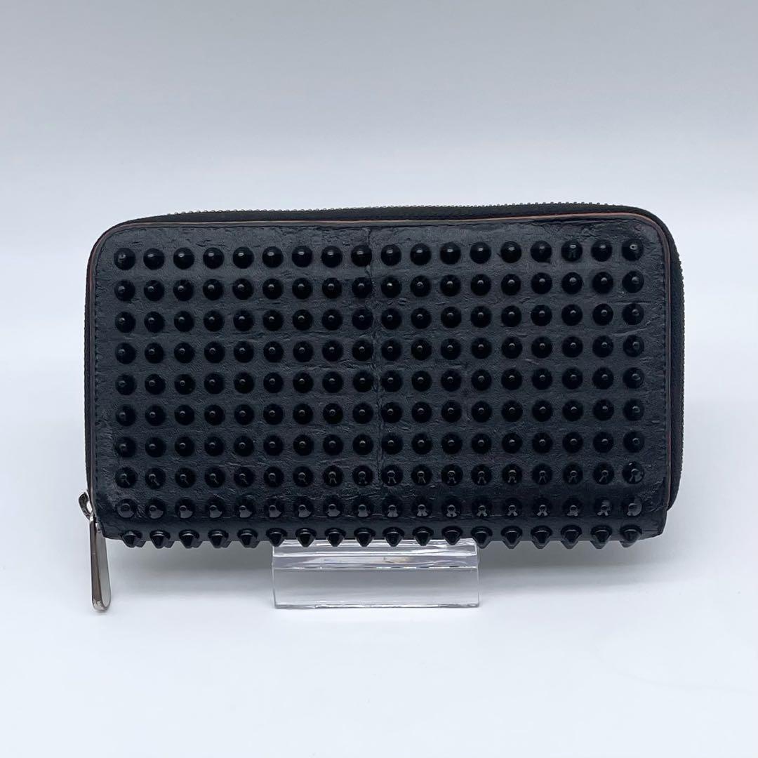 【美品】 クリスチャンルブタン 長財布 レザー ラウンドファスナー ロゴ 黒