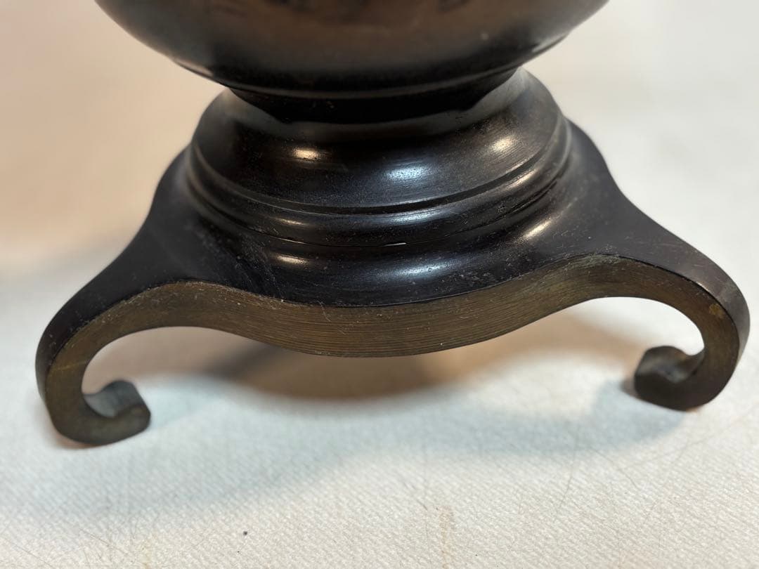 薄端 唐銅 龍 虎 模様　三脚　華道具　花器　茶道具　古道具