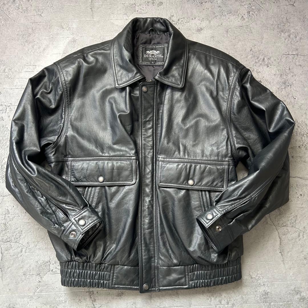 未使用級 90's DURANTE レザージャケット 本革 ボンバー ブラック