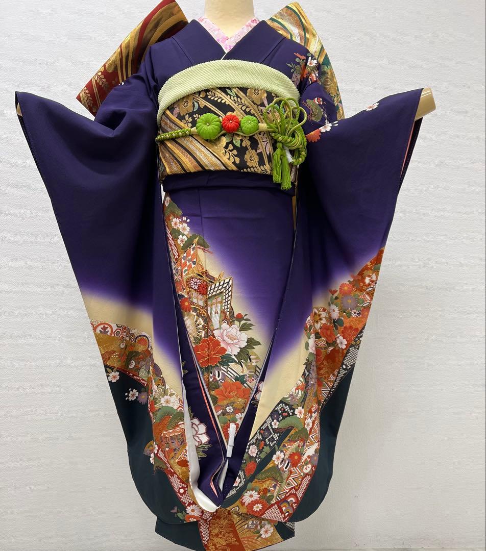 振り袖　フルセット　長襦袢付　成人式　金彩加工　刺繍入り　全通袋帯　727