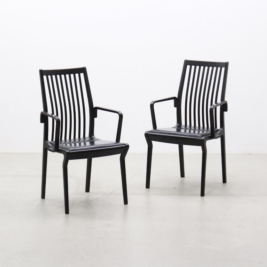 在庫4脚 天童木工 アーム 本革 ダイニングチェア ヴィンテージ レトロ 黒 1