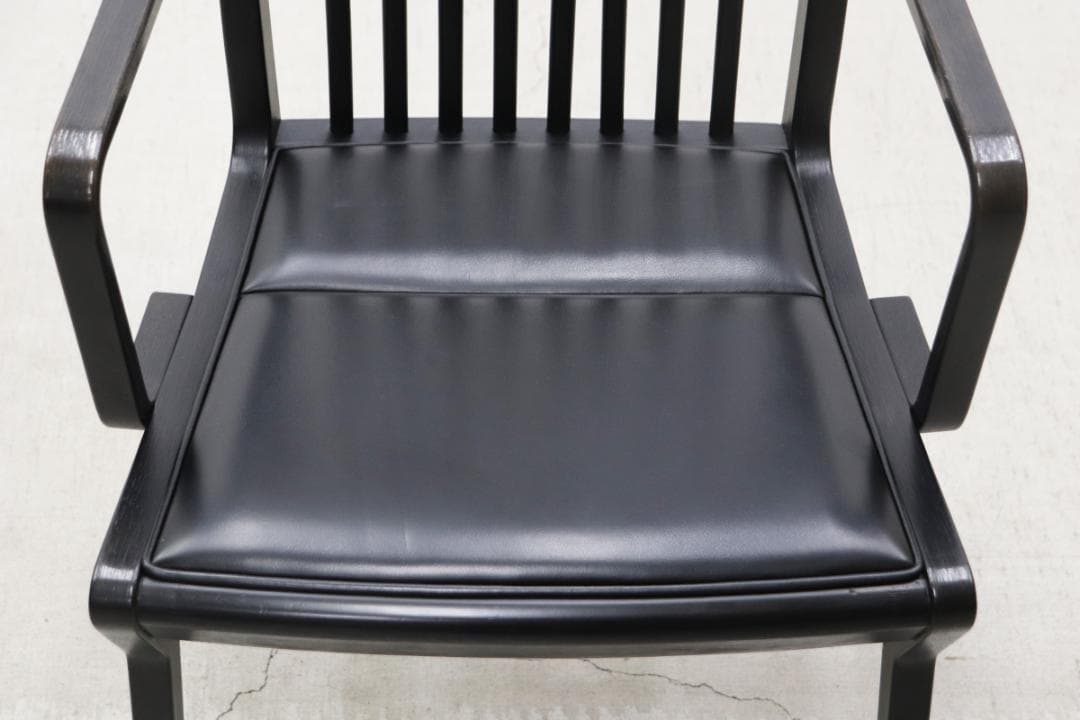 在庫4脚 天童木工 アーム 本革 ダイニングチェア ヴィンテージ レトロ 黒 1