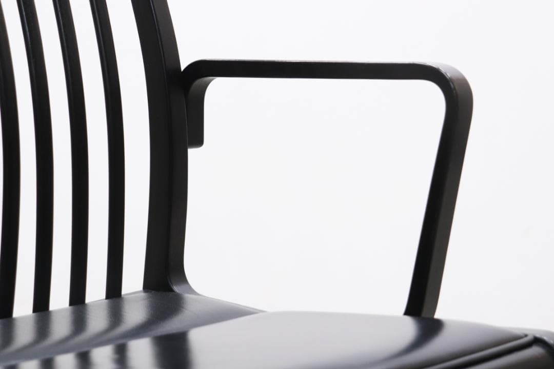 在庫4脚 天童木工 アーム 本革 ダイニングチェア ヴィンテージ レトロ 黒 1