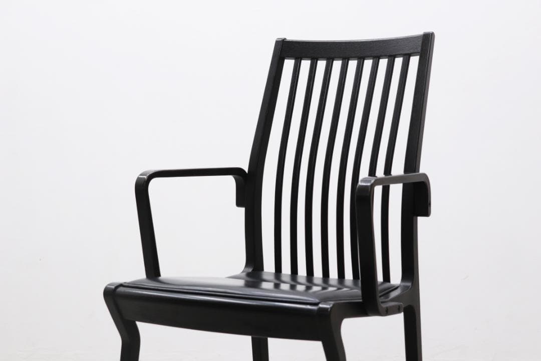 在庫4脚 天童木工 アーム 本革 ダイニングチェア ヴィンテージ レトロ 黒 1