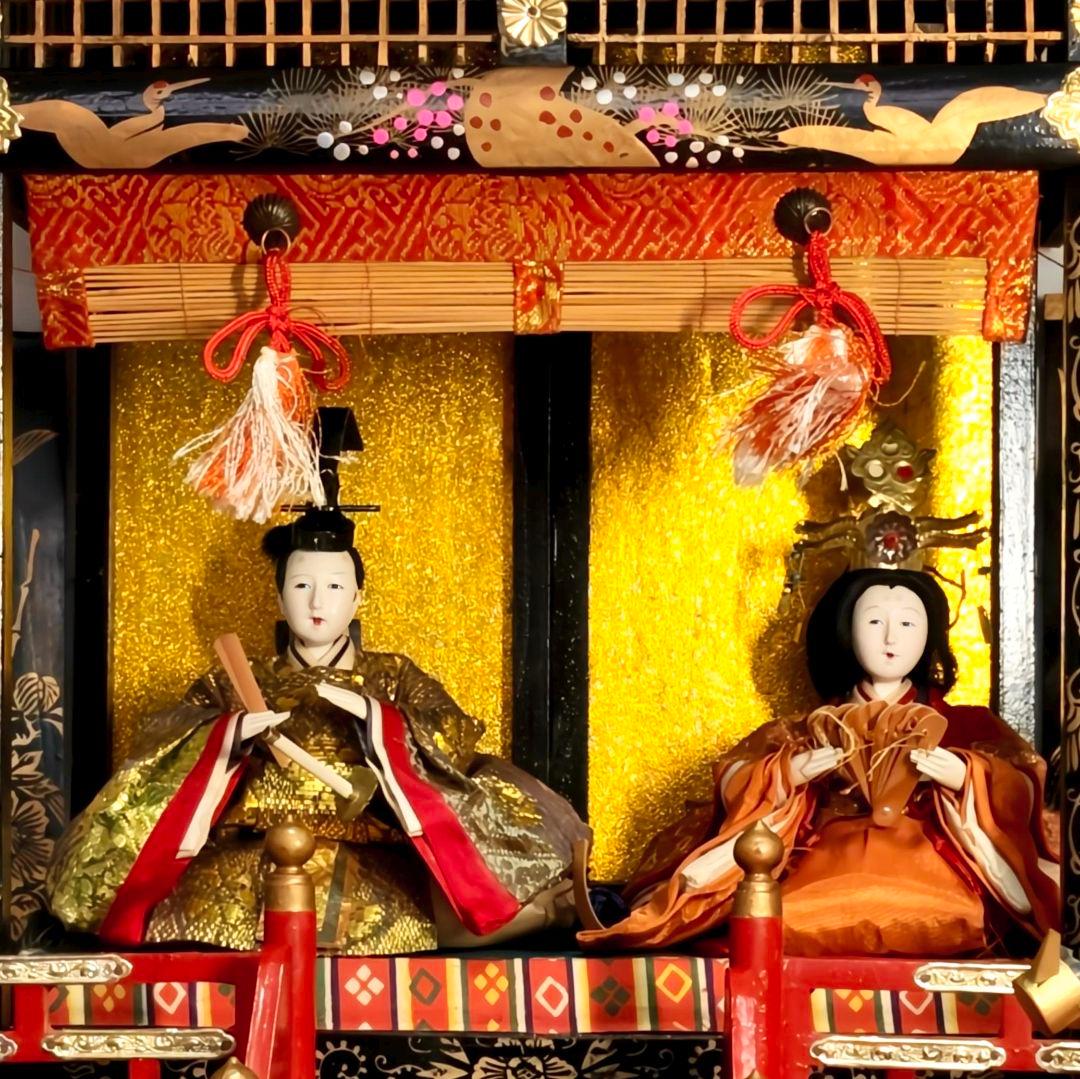 昭和の雛人形　ひな祭り　御殿飾り雛人形　高さ57cm　要スペース40×30cm超