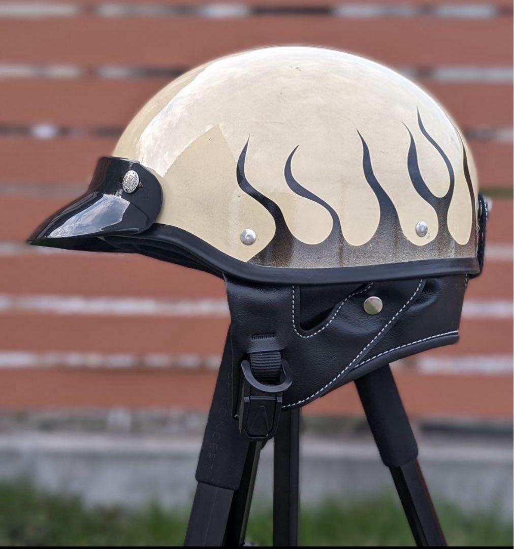 【最終値下げ中】フレイムデザイン 半帽ヘルメット 半キャップ エイジング ヤレ感