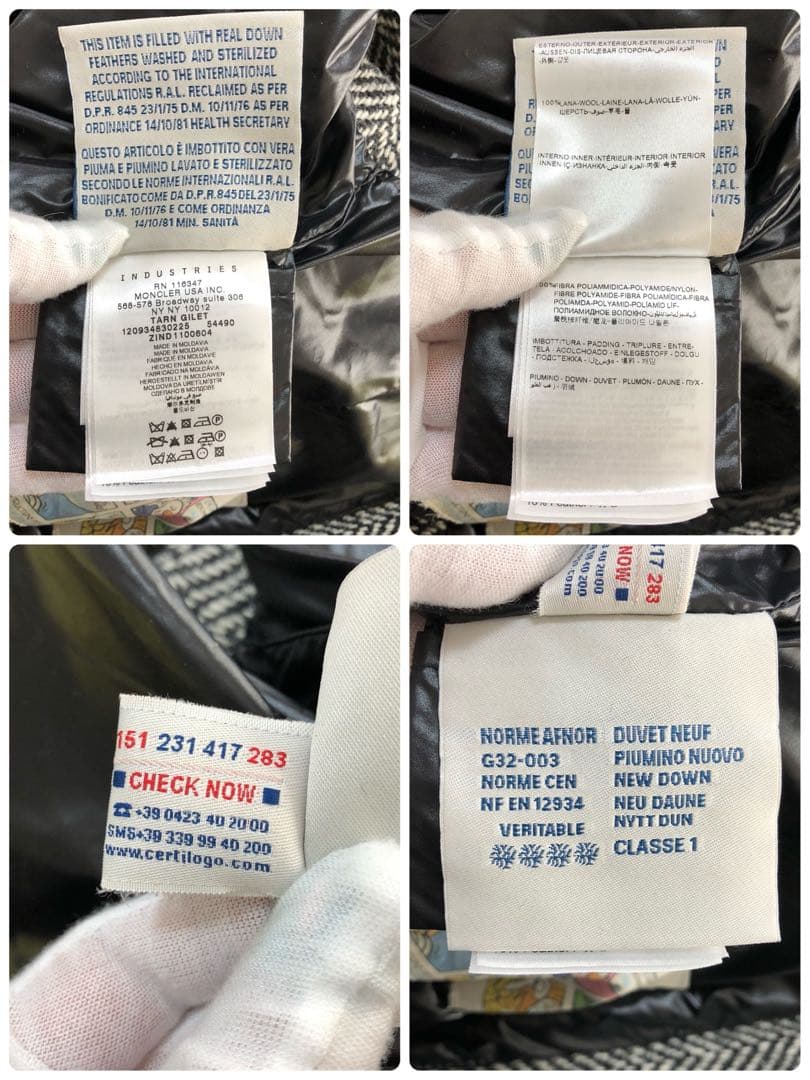 【極美品】 MONCLER ダウンベスト ファー ヘリンボーン 2WAY ロゴ