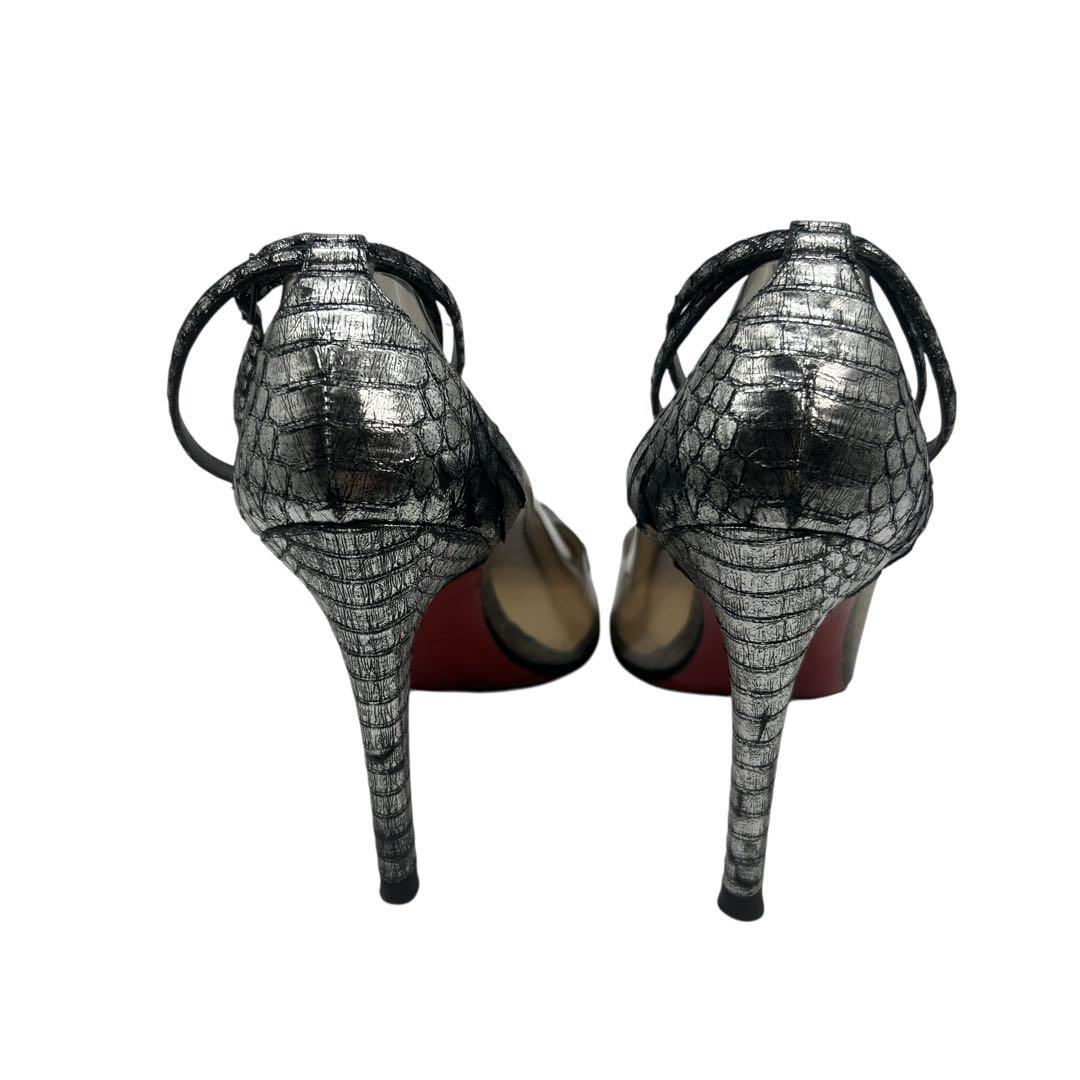 ルブタン パンプス PVC×型押しレザー アンクルストラップ ヒール9cm 24