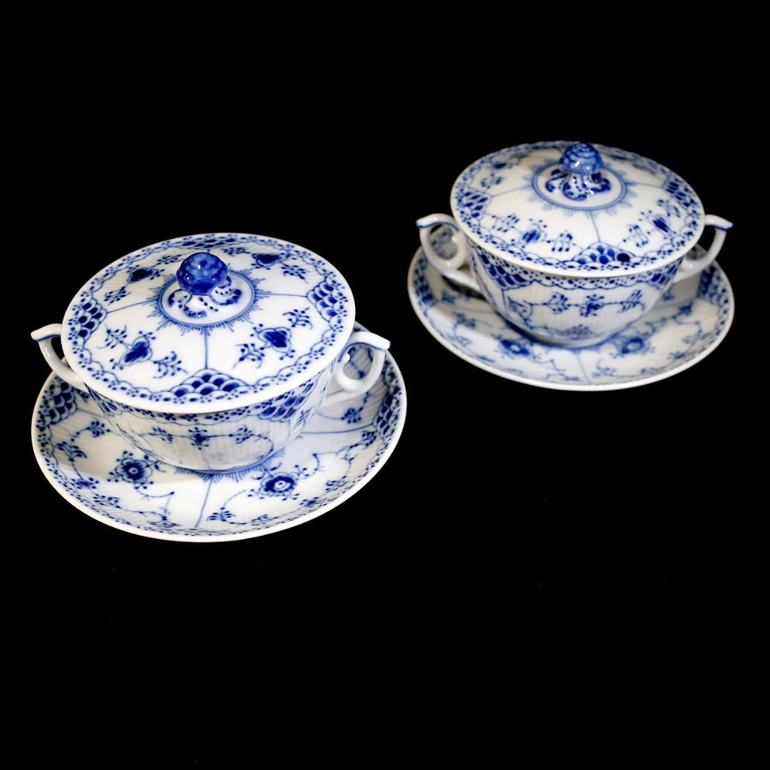 【美品 ２客】ロイヤルコペンハーゲン ハーフレース ダブルハンドル スープカップ