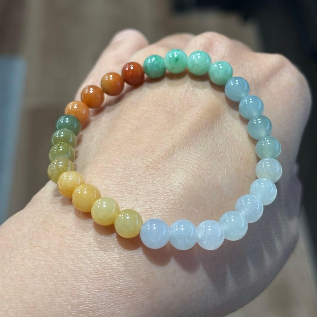 ミャンマー産天然本翡翠　A貨　氷種　糯種　七色　ブレスレット