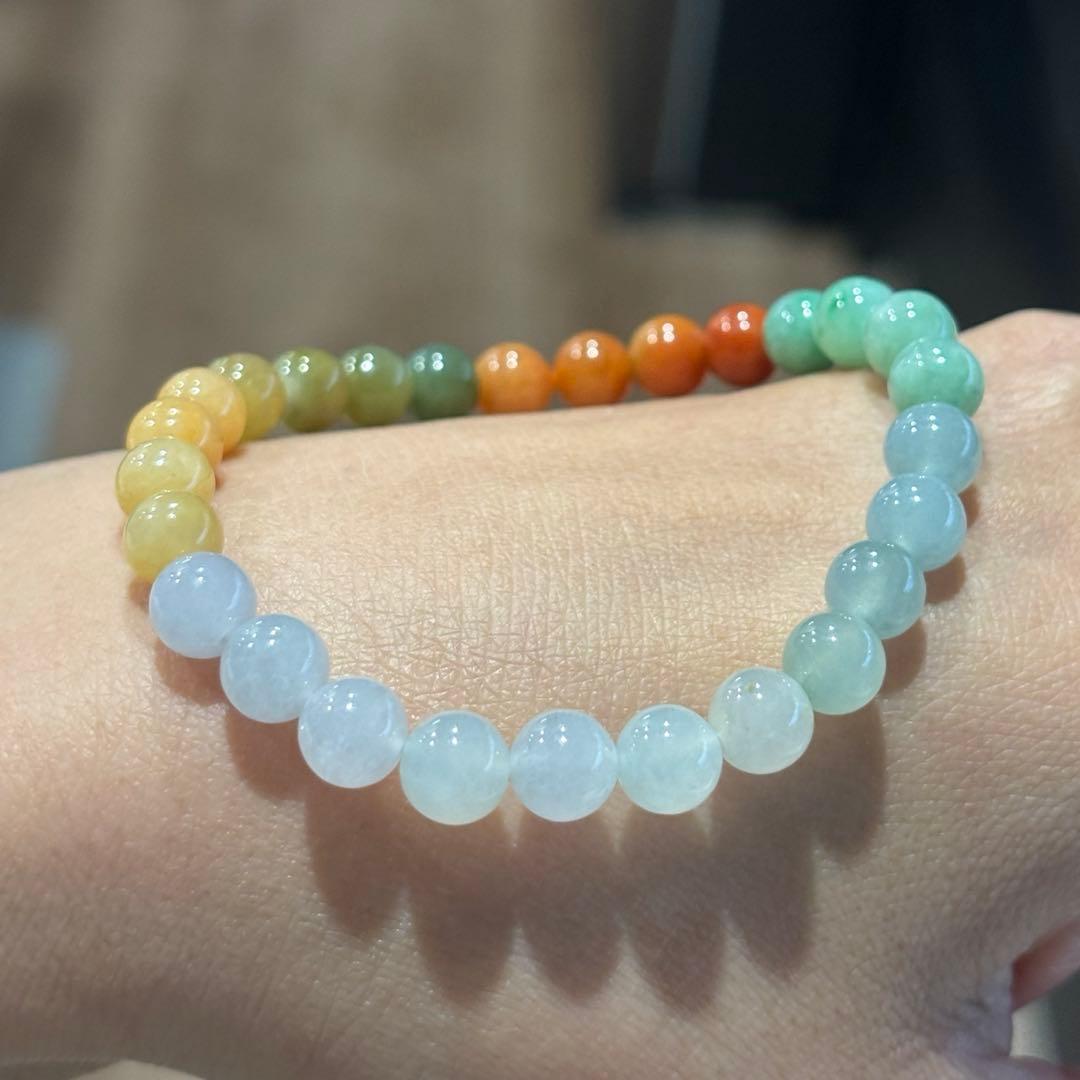 ミャンマー産天然本翡翠　A貨　氷種　糯種　七色　ブレスレット