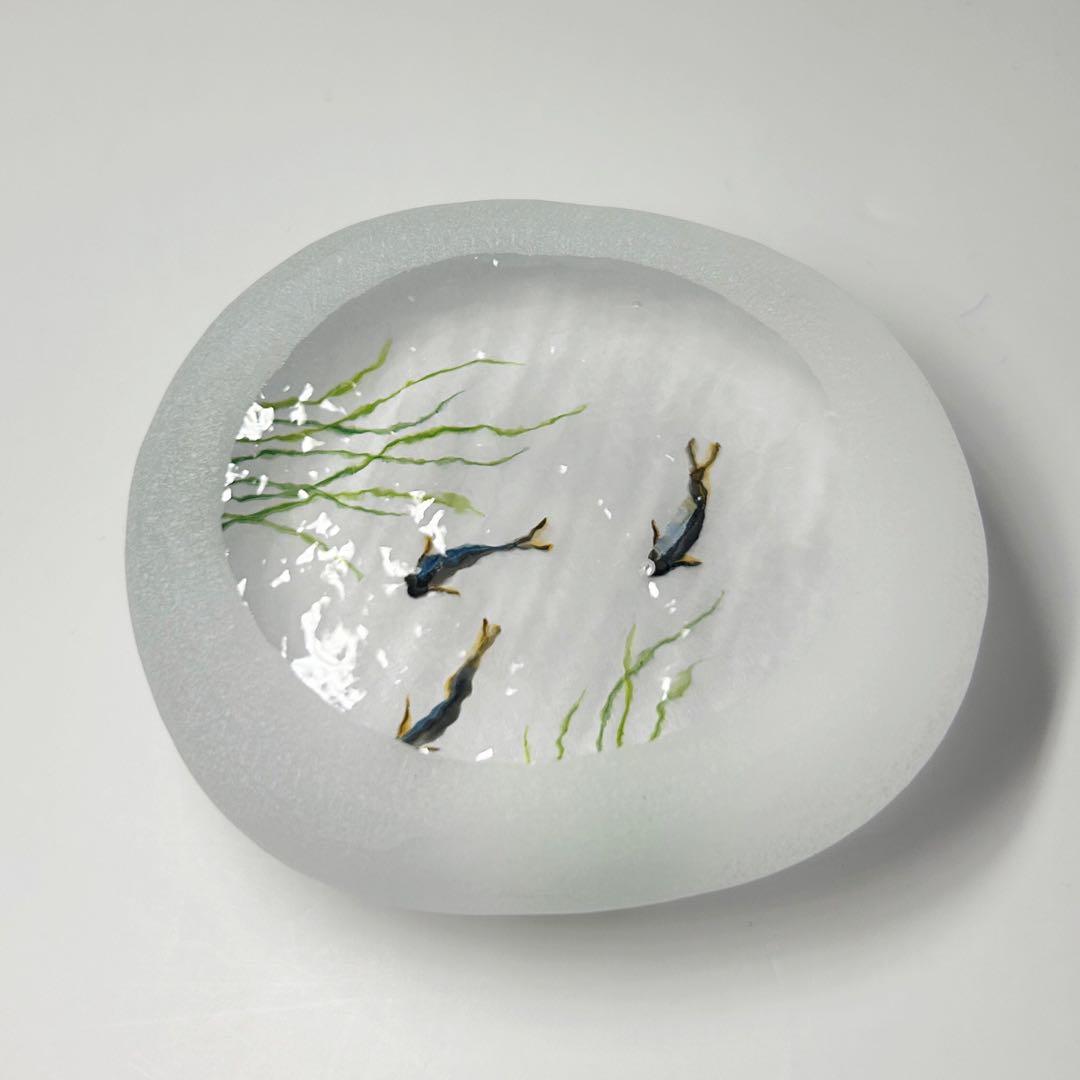 久保裕子　石文鎮　ガラス　アユ