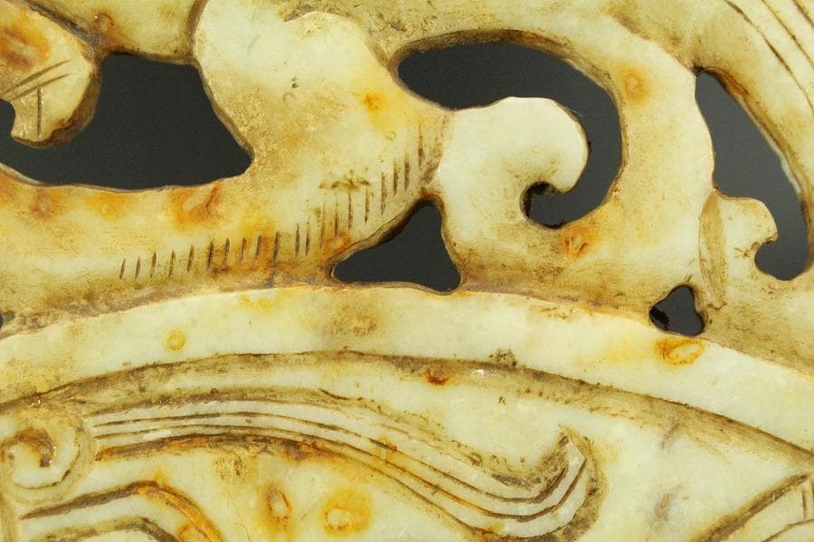 中国美術 白石 刻 饕餮紋 装飾 古代(RC895)