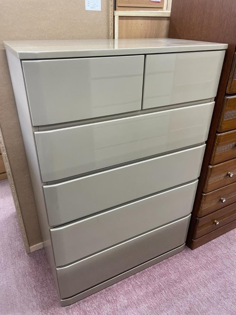 5段チェスト　チェスト　幅80　グレージュ　収納　タンス　引出し　棚　洋服　鏡面