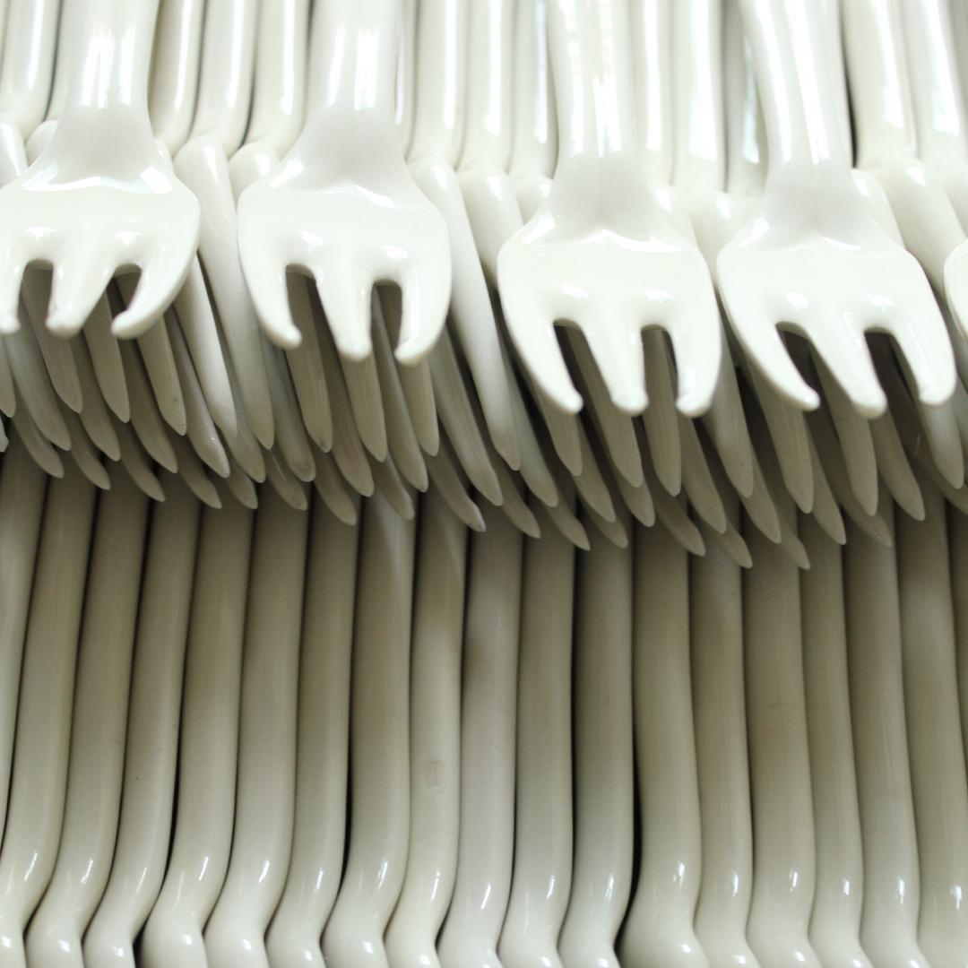 統制陶器 白磁 フォーク 100本セット / ヴィンテージ 古道具 昭和 骨董