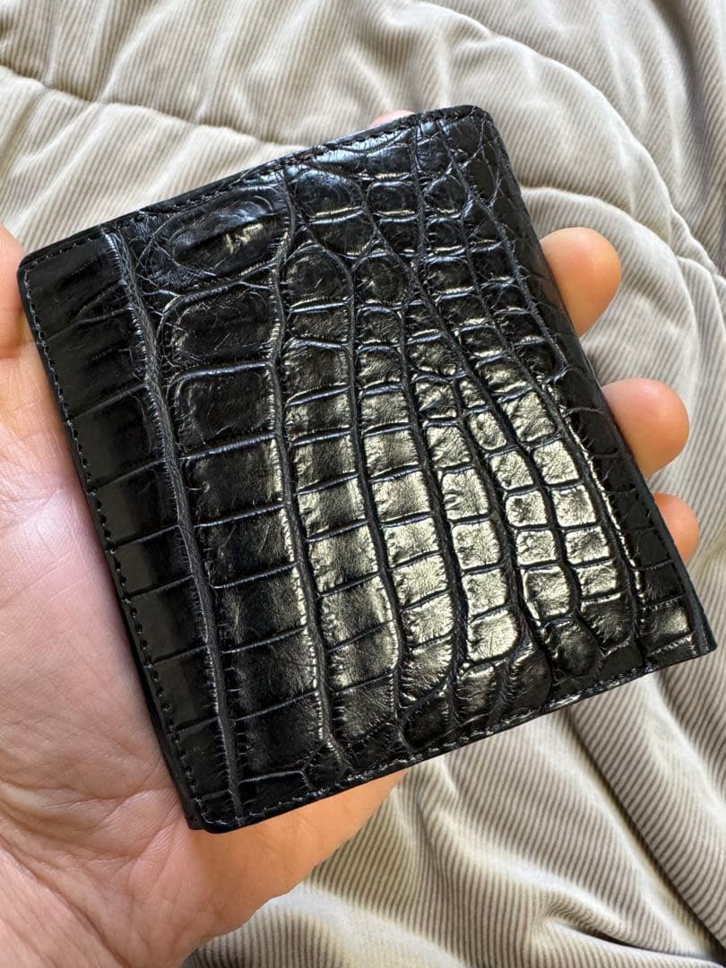 激安！未使用！　クロコダイル　ポロサス　マット　ブラック　二つ折り財布