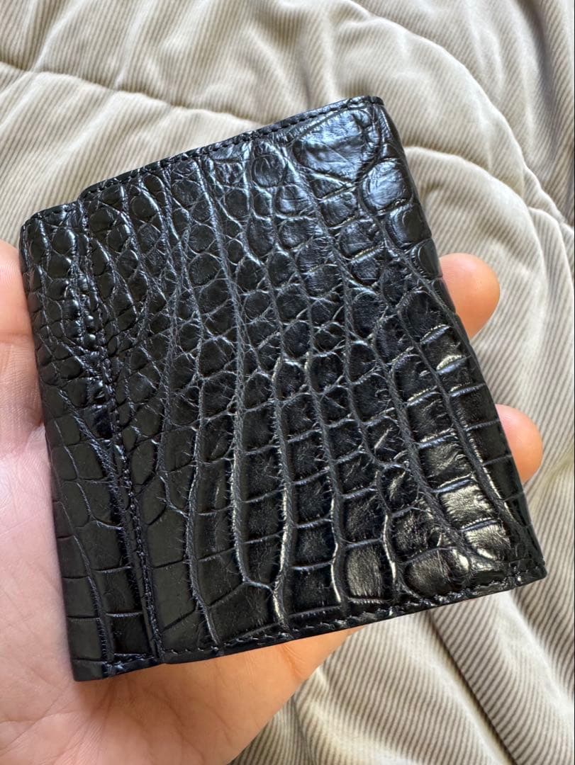 激安！未使用！　クロコダイル　ポロサス　マット　ブラック　二つ折り財布