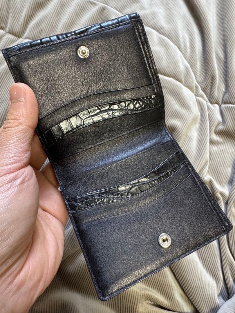 激安！未使用！　クロコダイル　ポロサス　マット　ブラック　二つ折り財布