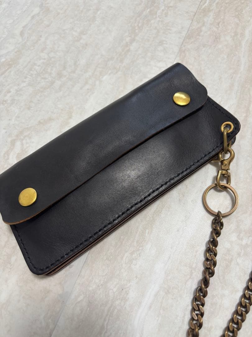 ロングトラッカーウォレット　三層　茶芯　レザークラフト　ハンドメイド