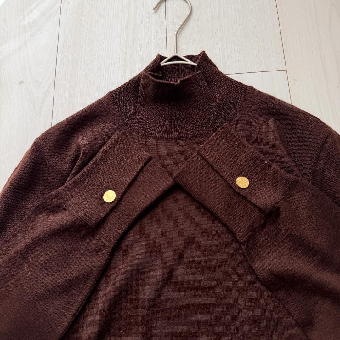 美品・希少✨エルメス 金ボタン　カシミヤ　モックネックニットセーター　シルク