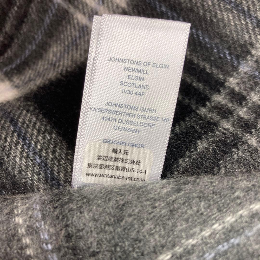 新品 ジョンストンズ カシミヤ100％ 中判 リバーシブル グレー 国内正規品