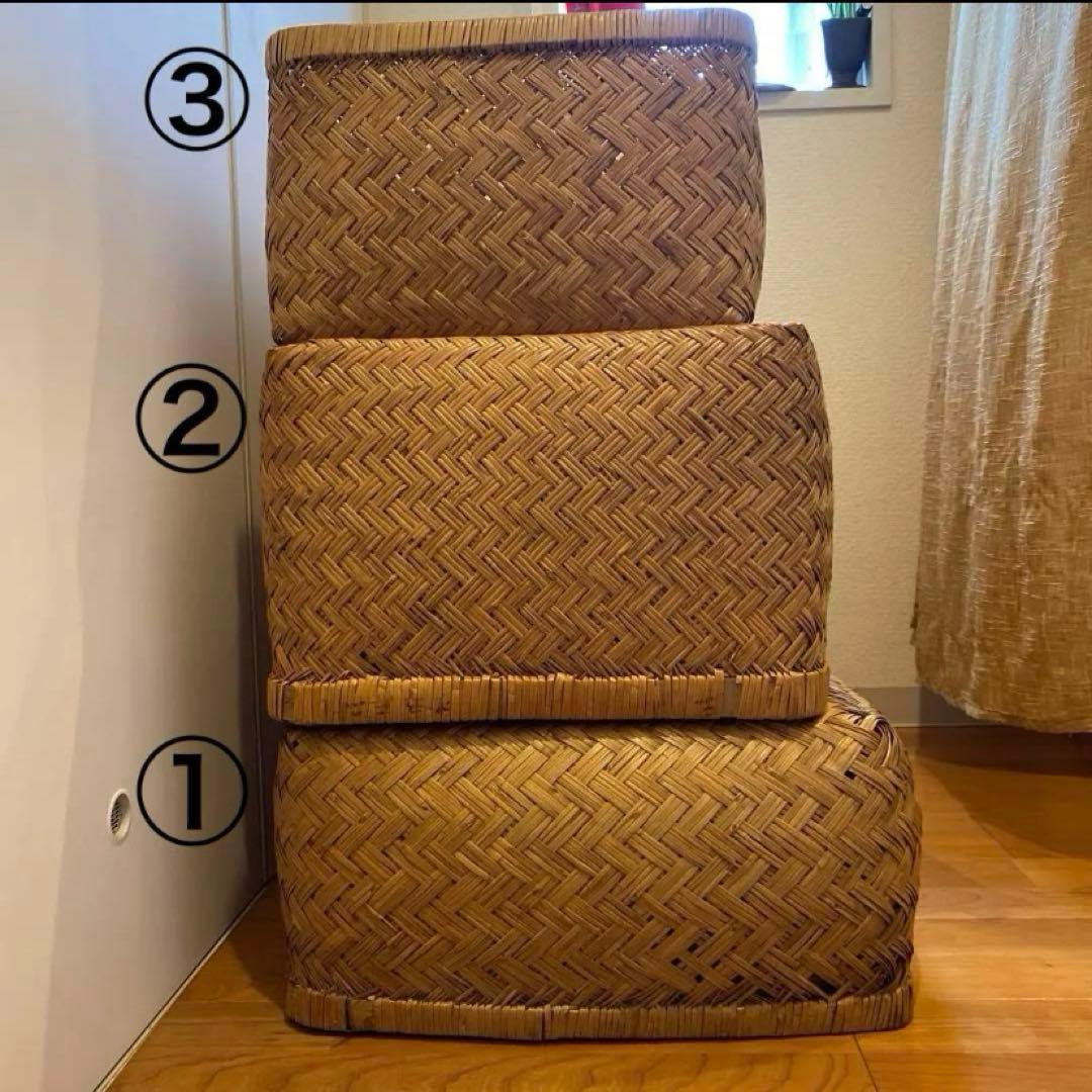 【最終価格】 ① 竹行李 柳ごおり昭和レトロ 葛籠 竹細工 大籠 箪笥カゴ