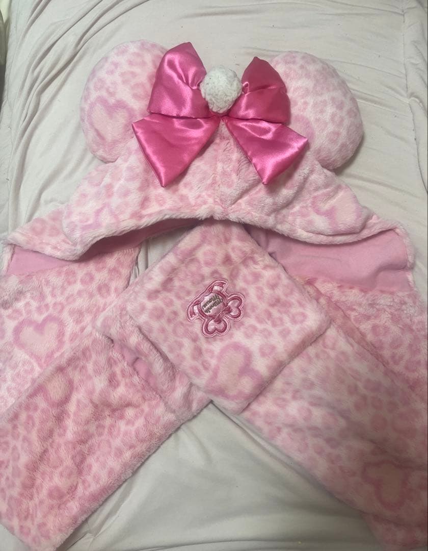 【レア】ディズニー　マフラーキャップ　ピンク　ヒョウ柄
