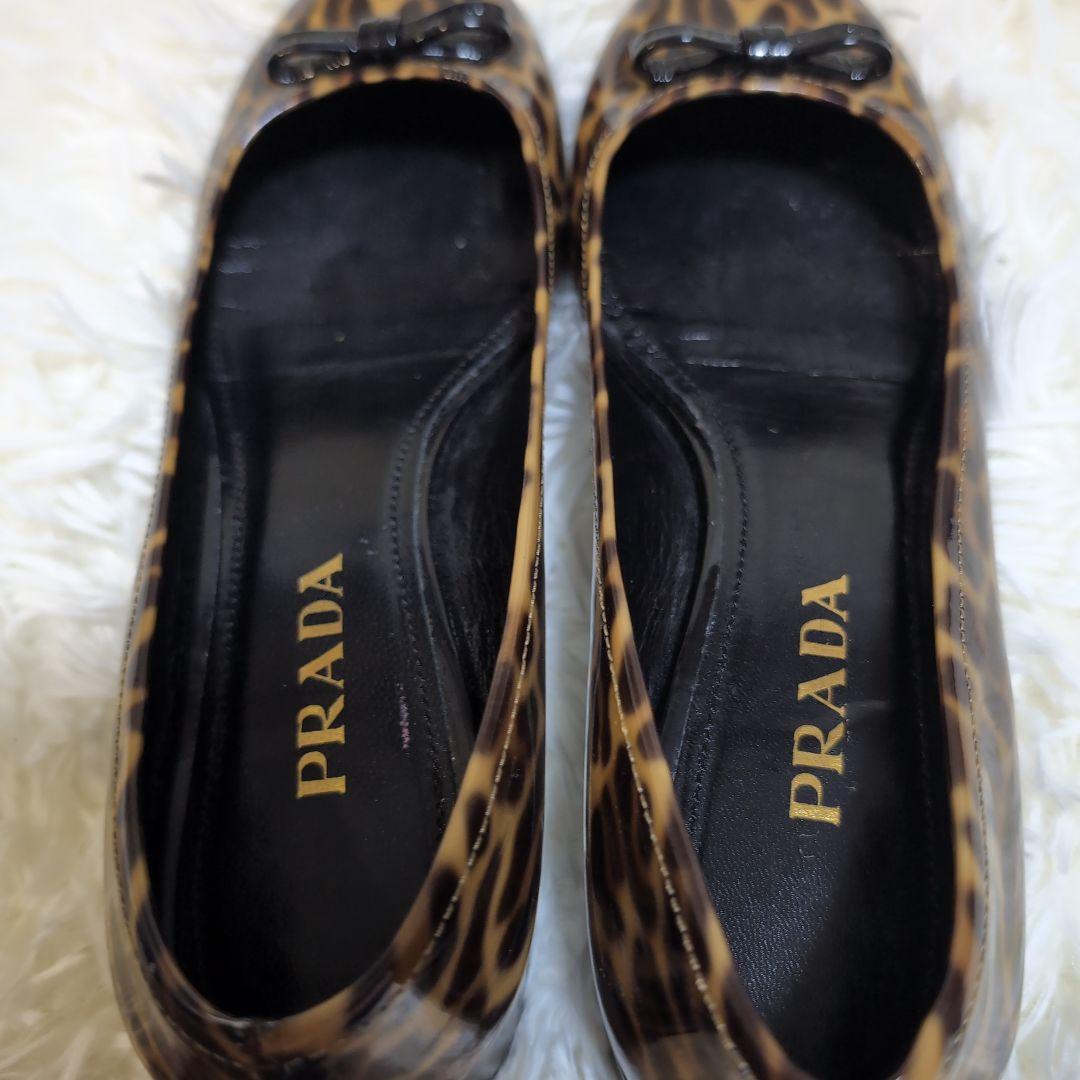 ☘*有様 美品 PRADA レオパード柄/ヒョウ柄 エナメル リボンパンプス 2